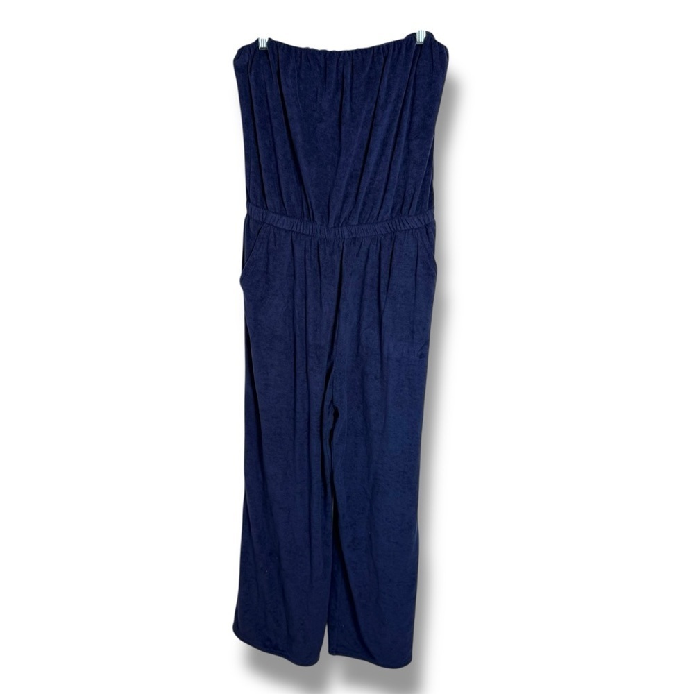 Aerie Offline Terrycloth Wideleg Navy Strapless Jumpsuit Size Large